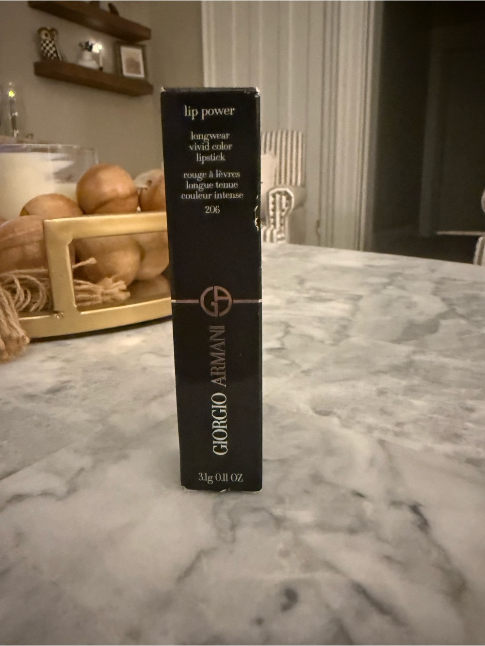 Giorgio Armani Lip Power Lipstick — Black with Gold Accents- Cedar